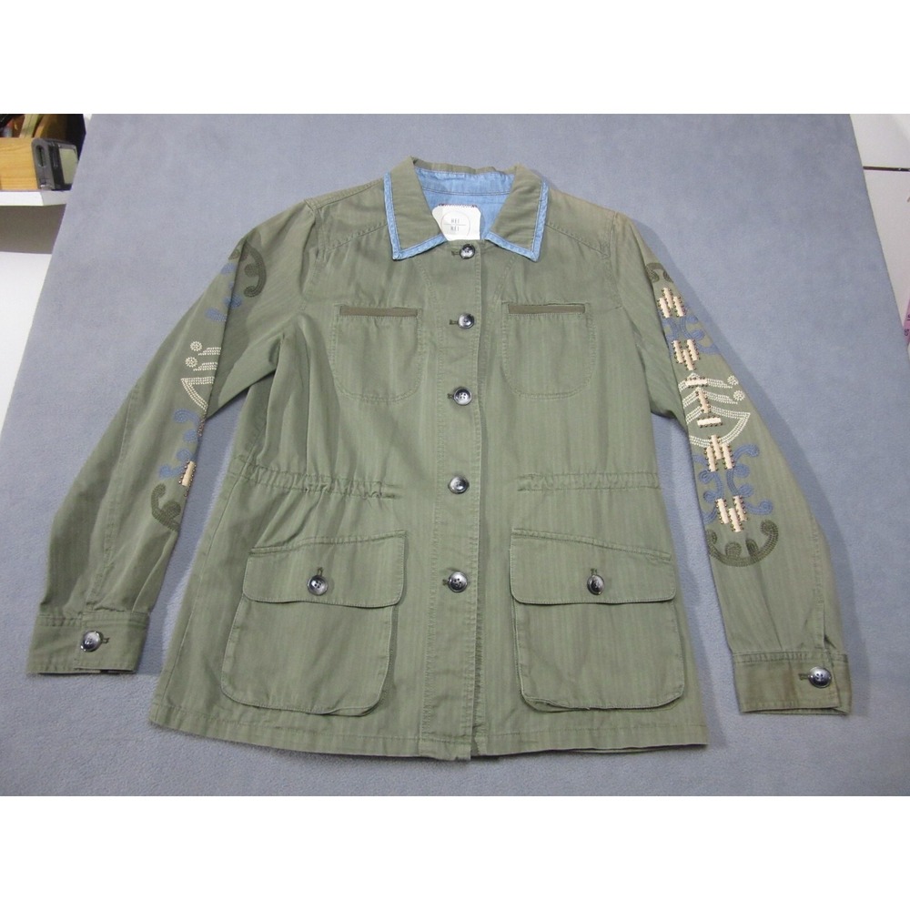 Anthropologie Hei Hei Jacket Womens Medium Olive Green Embroidered Button Front